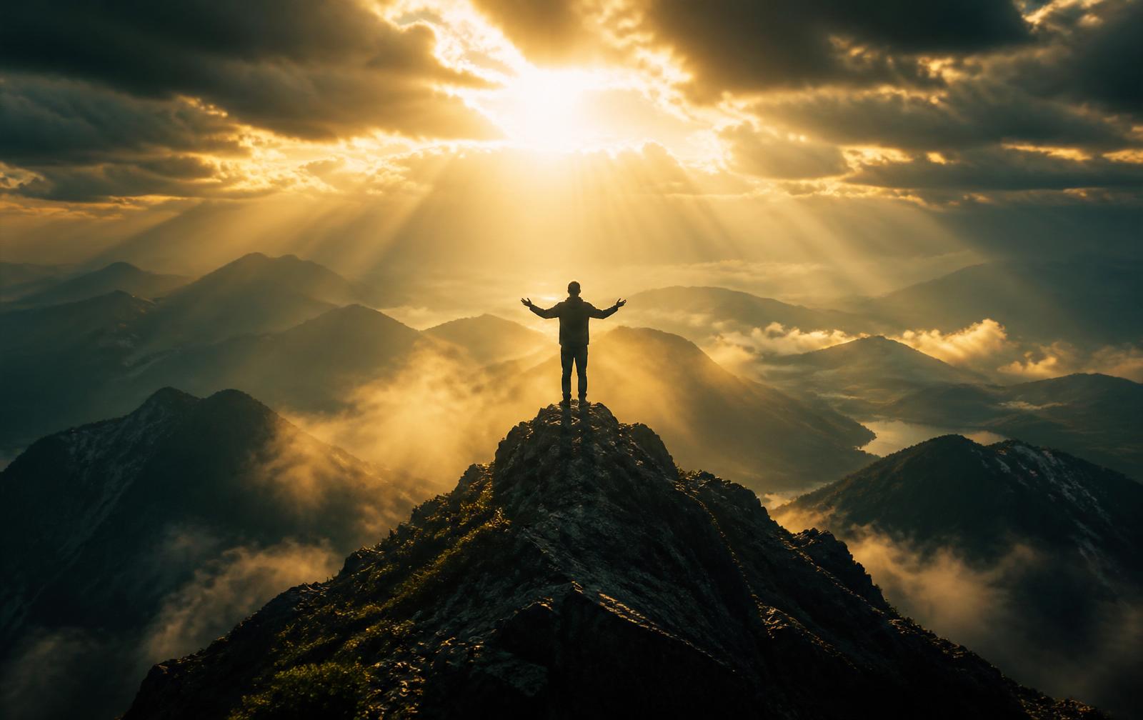 Sunrise from a mountain peak symbolizing transformation and possibility